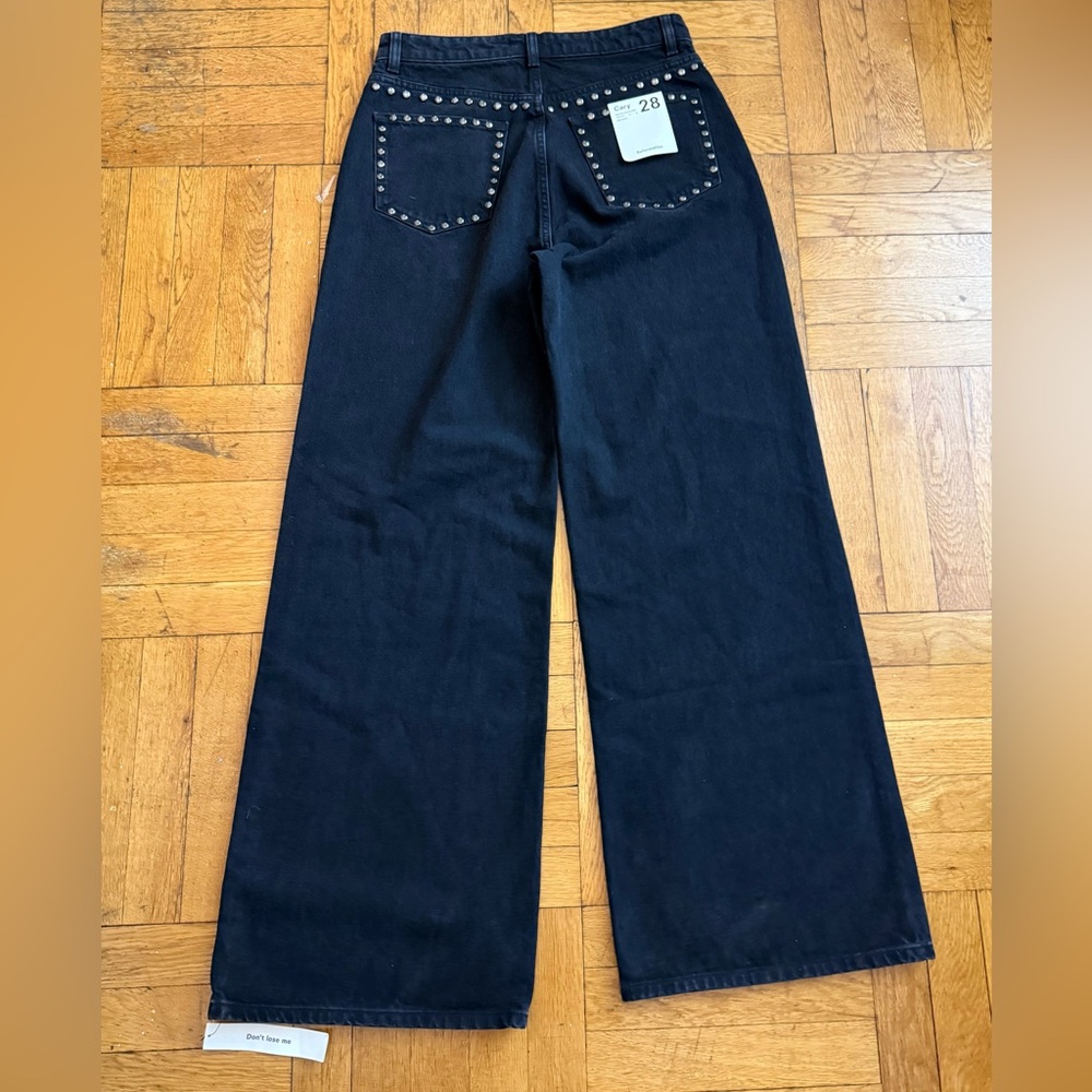 Reformation Black Stud-Trim Wide-Leg Jeans - Picture 6 of 14